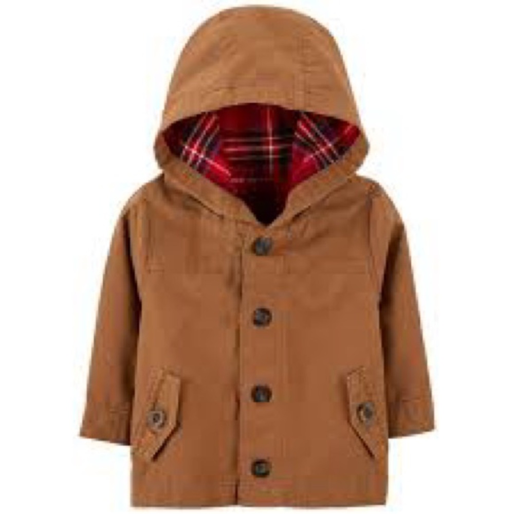 Carters Baby Brown with Plaid lining Hooded Jacket 12m